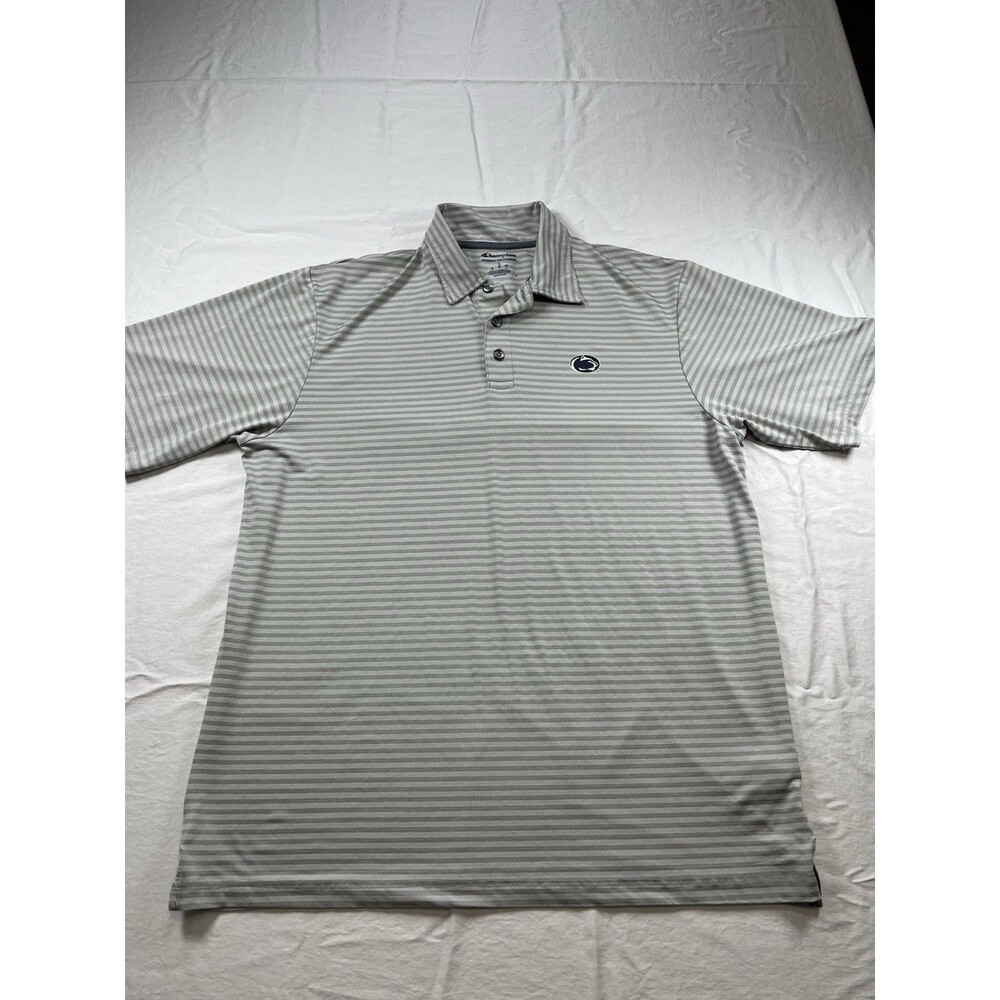 Champion PSU Penn State Nittany Lions Polo Mens L Gray Striped Golf Performance
